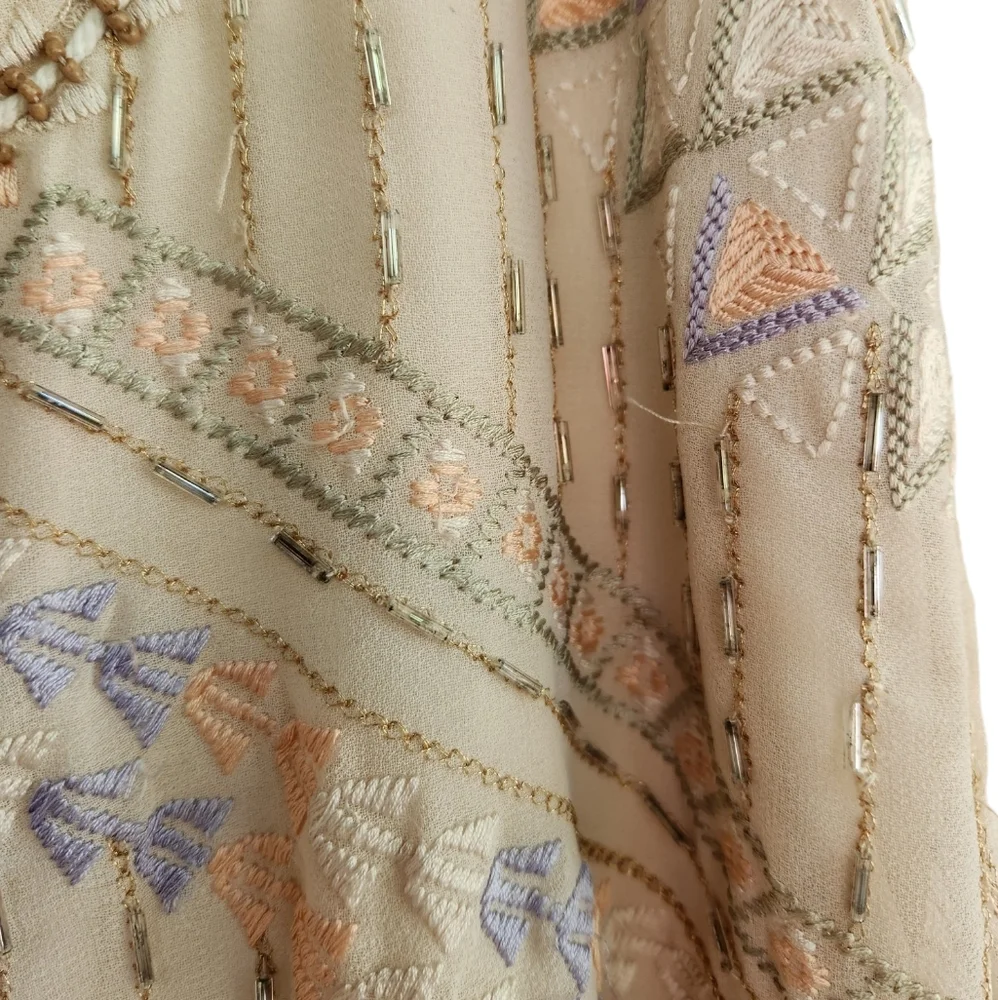 Free People Boho Flapper Shift Beaded Embroidered Backless Mini Dress - Cream - Picture 11 of 15